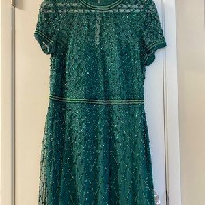 Adriana cap sleeve beaded gown in dusty emerald